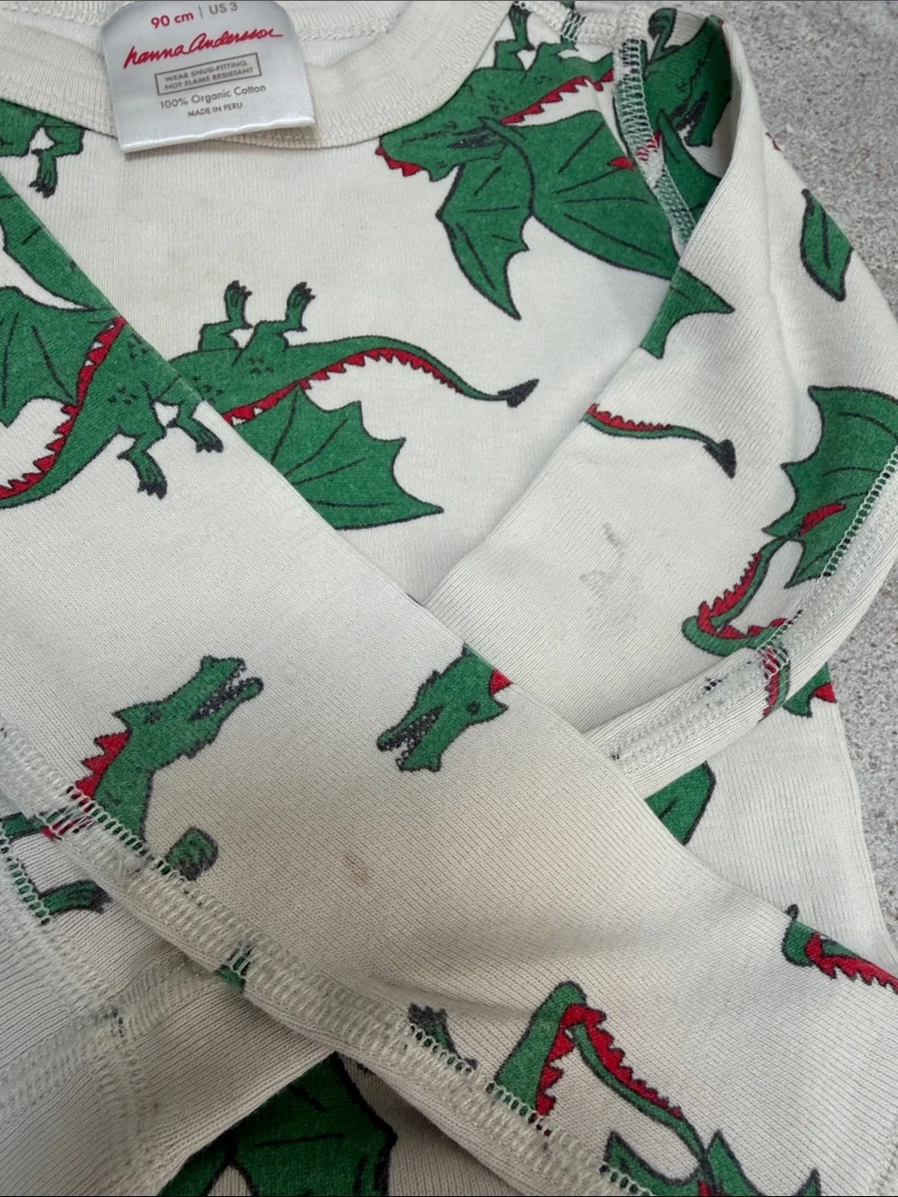Hanna Andersson Long Johns, Dragon Print, Cream & Green ($5 with any bundle)